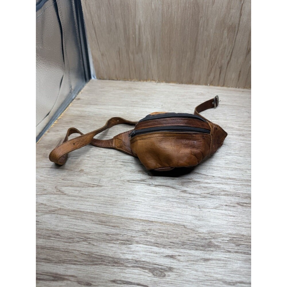 Vintage Mini Leather Fanny Pack Anchor Two Pouch 4 X 6”